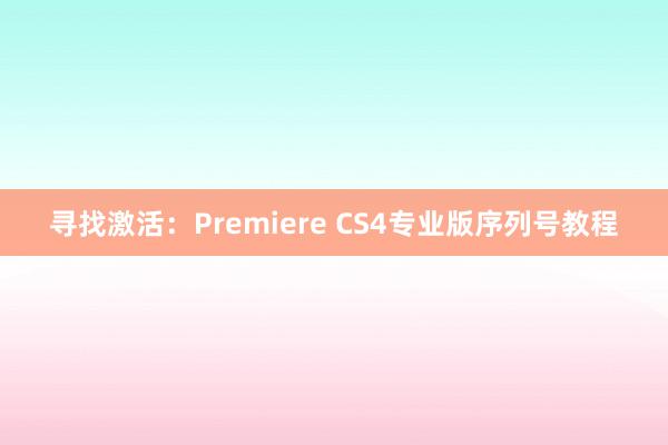 寻找激活：Premiere CS4专业版序列号教程